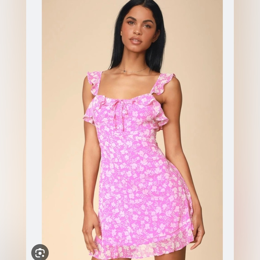 Pink dress from lulus. Never worn, but took the tags off so I could not return.